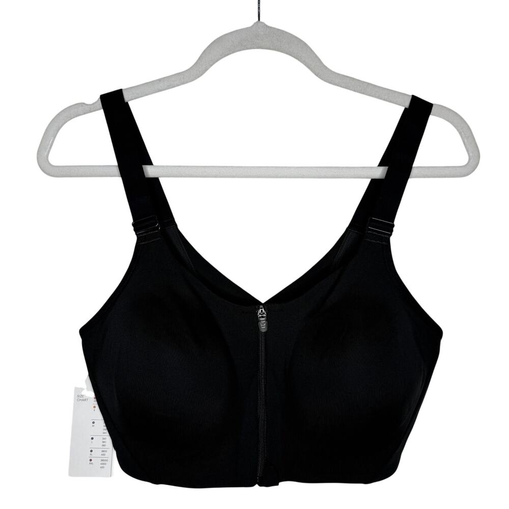 All in Motion Zip Front Sports Bra Size 36D Black Athletic Activewear Workout